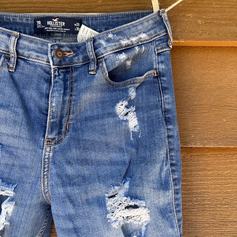 Hollister Curvy High-Rise Super Skinny Distressed Jeans W28 L30 Blue Denim Women - Picture 6 of 13